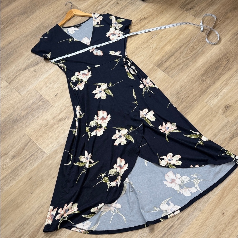 Eclipse Women’s Navy Floral High-Low Wrap Dress – Size Medium - Picture 5 of 8